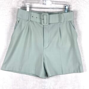 Zara Pleated Shorts Womens L Mint Green Belted Old Money Preppy Coastal Resort